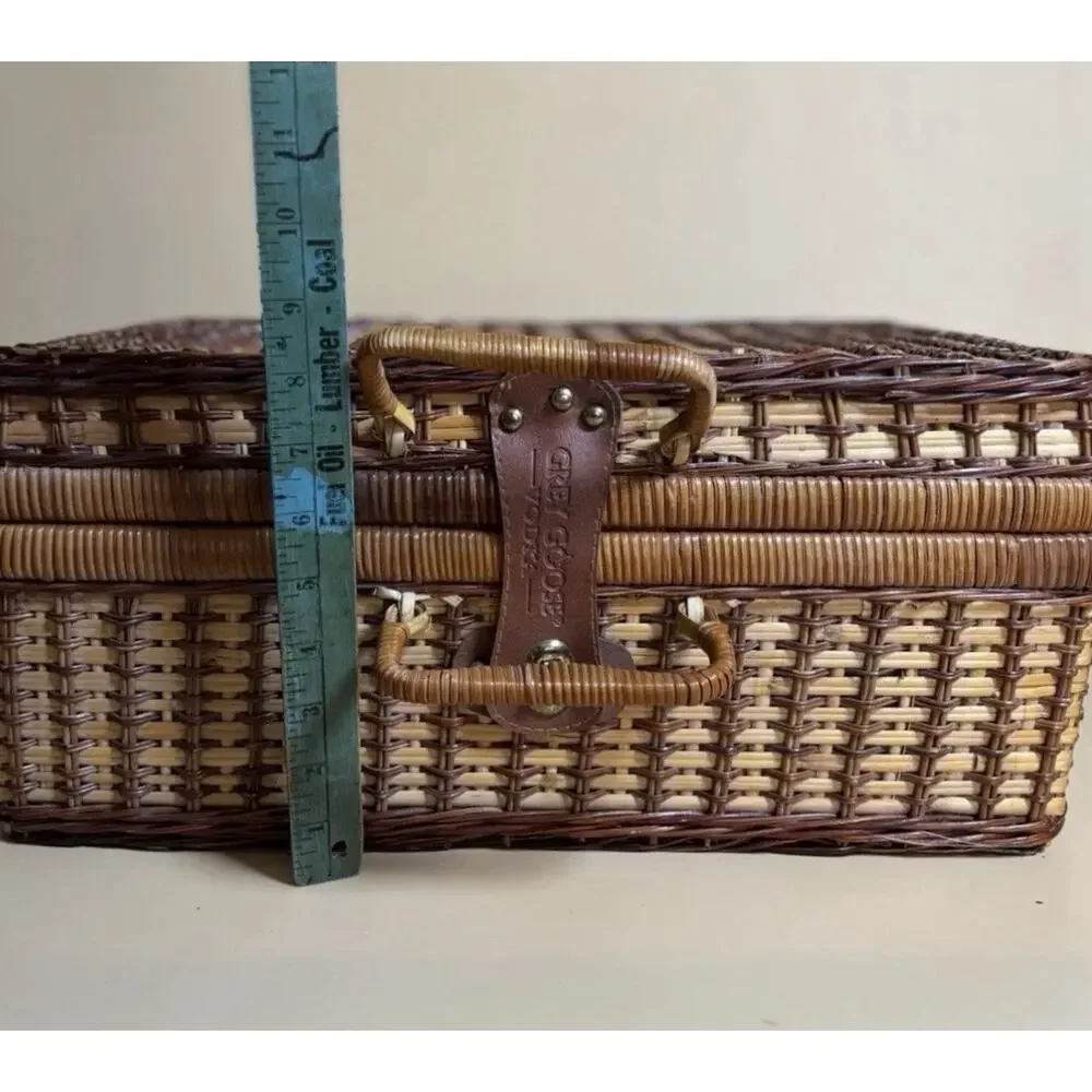 Grey Goose Vodka Wicker Picnic Basket Tote Suitcase Blue Lining Empty Promo